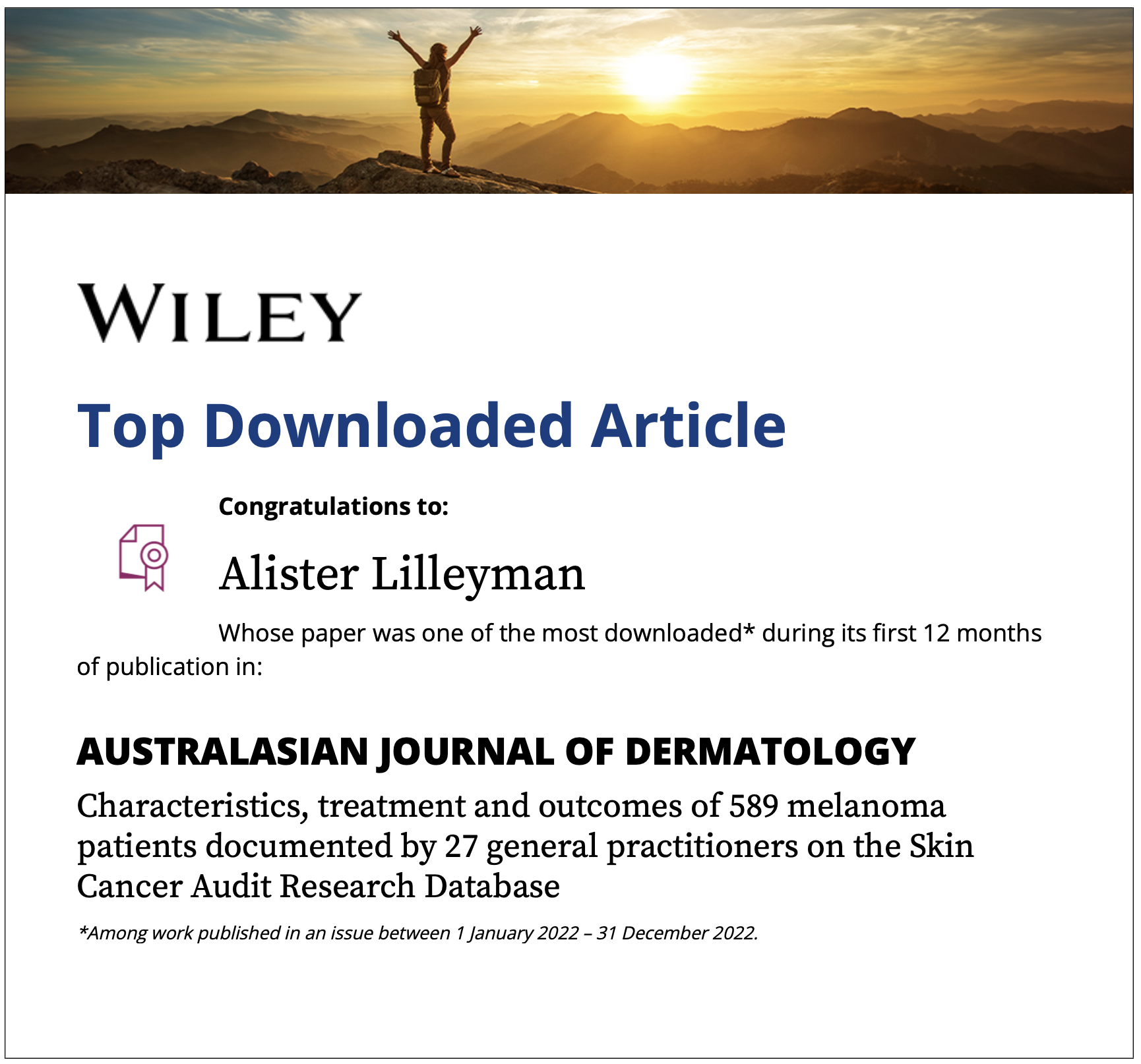 CONGRATULATIONS DR LILLEYMAN :: Newcastle Skin Check